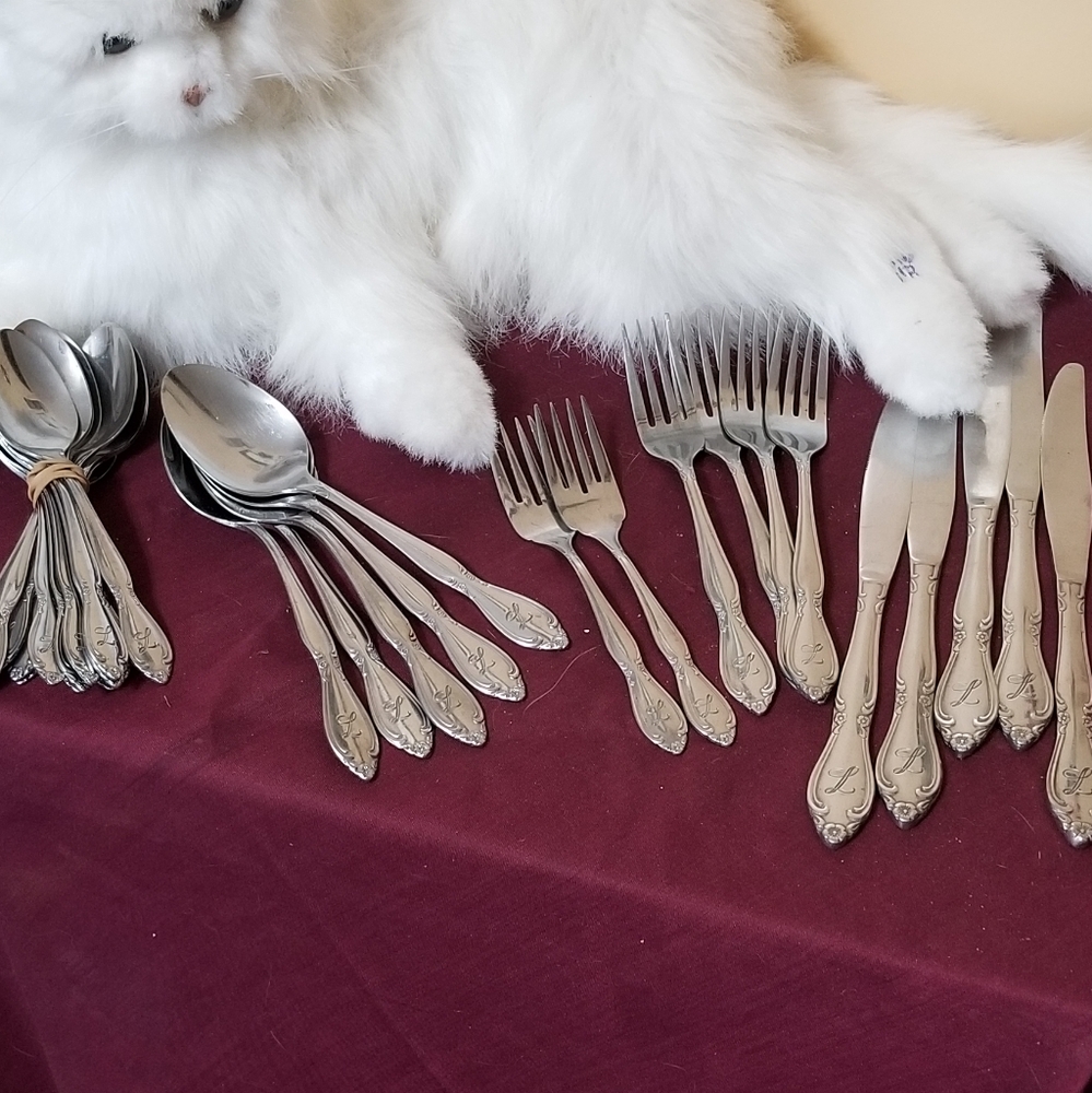Stainless Silverware with the initial L on handles